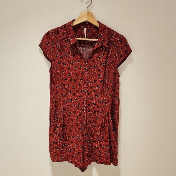 Free People Floral Romper S Red - Picture 5 of 10